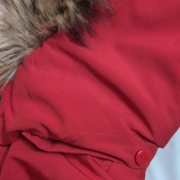 Alpinetek Short Down Red Fur-Trimmed Jacket - Picture 13 of 14
